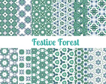 PRINTABLE Festive Forest Scrapbook Paper Set of 12 Sheets