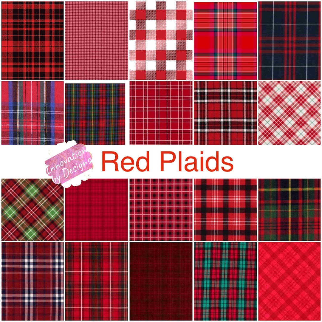 PRINTABLE Red Plaids Digital Paper Pack Scrapbook Paper Set of 20