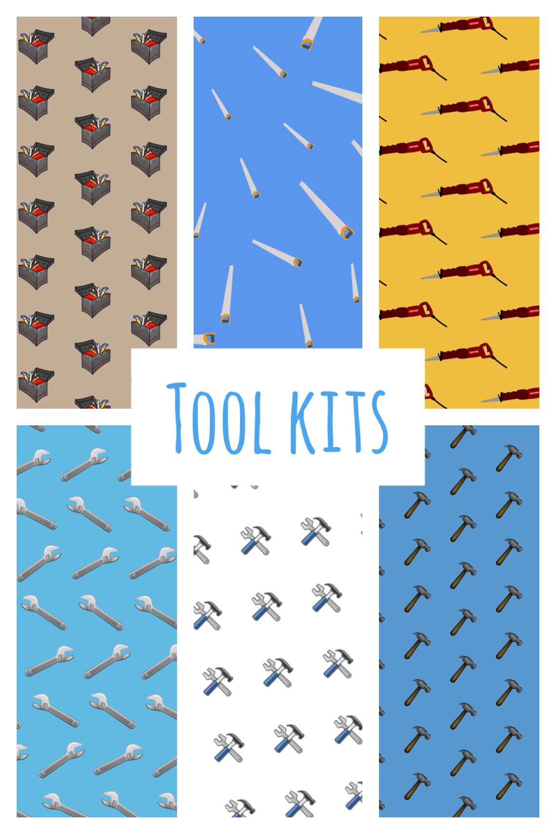 PRINTABLE Tool Kit Digital Paper Pack Scrapbook Paper Set of 6 Sheets