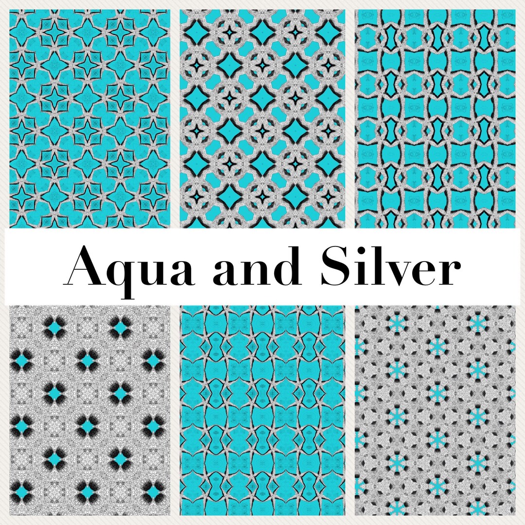 PRINTABLE Aqua and Silver Digital Paper Pack Scrapbook Paper Set of 6 ...