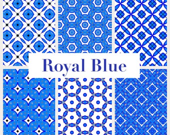 PRINTABLE Royal Blue  Digital Paper Pack Scrapbook Paper Set of 6 Sheets