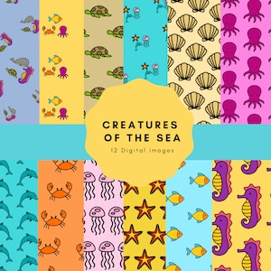 PRINTABLE “Creatures of the Sea” Digital Paper Pack Scrapbook Paper Set of 6 Sheets