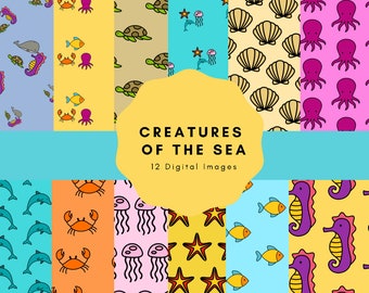 Sea Creatures Digital Paper Pack, Scrapbook Designs (Digital Download)