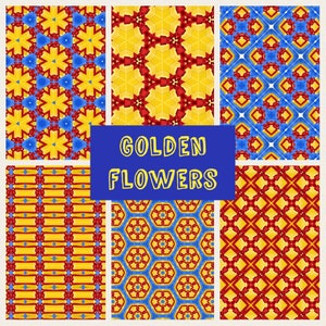 PRINTABLE Golden Flowers Digital Paper Pack Scrapbook Paper Set of 6 Sheets