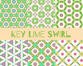 PRINTABLE Key Lime Swirl Digital Paper Pack Scrapbook Paper Set of 6 Sheets