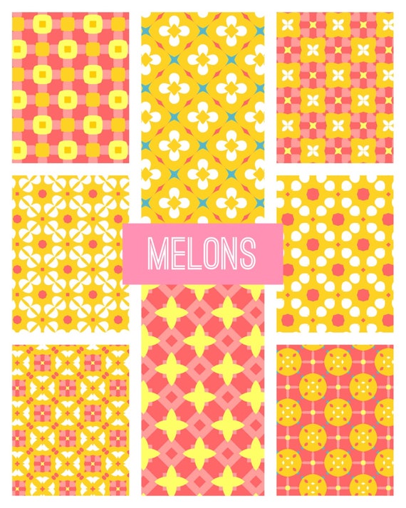 PRINTABLE melons Yellow Digital Paper Pack Scrapbook | Etsy