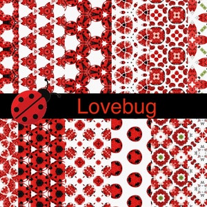 PRINTABLE  “Lovebugs” FUN Digital Paper Pack Scrapbook Paper Set of 12