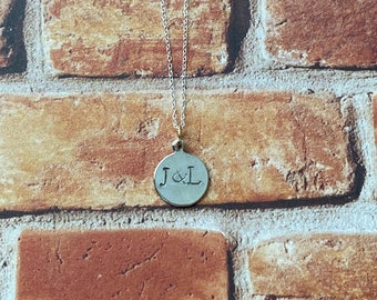 Monogram necklace - Initials necklace - Couples necklace - hand stamped - customizable - Silver charm necklace