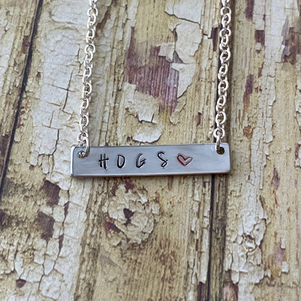 University of Arkansas | Hogs | Razorbacks | Fayetteville | horizontal bar necklace | stamped jewelry