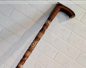 Bastón tallado a mano de madera, Bastón de madera, Bastón con estilo elegante, Bastón sólido hecho a mano, Bastón con bastón tallado