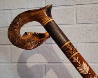 Walking cane stick from wood, Pretty fox cane, Wooden walking stick, Handmade elegant handle, Handcrafted solid cane, Carved walking stick