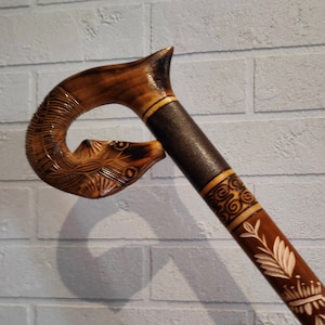 Walking cane stick from wood, Pretty fox cane, Wooden walking stick, Handmade elegant handle, Handcrafted solid cane, Carved walking stick