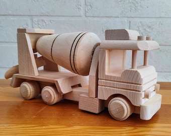 Wooden concrete mixer, Truck made of wood, Toys for paint, Eco toys, Unfinished wood car, Gift for boys / toddlers / kids, Children&#39;s Day