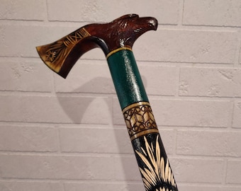Handmade walking cane stick from wood, Wooden walking stick, Elegant handle, Handcrafted solid cane, Walking stick with carved eagle head