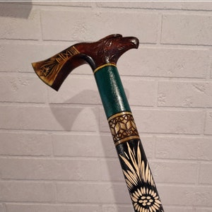 Handmade walking cane stick from wood, Wooden walking stick, Elegant handle, Handcrafted solid cane, Walking stick with carved eagle head