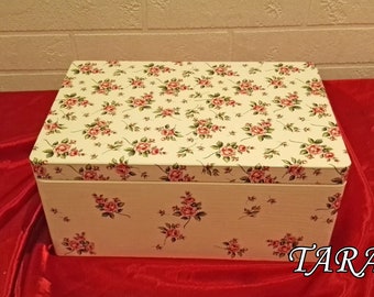 Decoupage Keepsake Box with Lid: Floral Rose Jewelry Storage