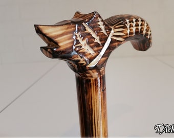 Simply Wooden Walking Stick, Brown cane from wood, Handmade handle, Pretty walking cane stick, Handcrafted solid cane, Carved walking stick