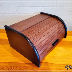 Big wooden bread box, brown and black bread bin, kitchen storage, wooden box for bread, vintage retro bread box for farmhouse decor, rustic
