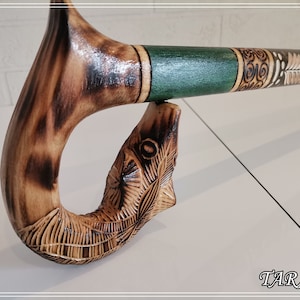 Pretty walking cane stick from wood, Fox cane, Wooden walking stick, Handmade elegant handle, Handcrafted solid cane, Carved walking stick