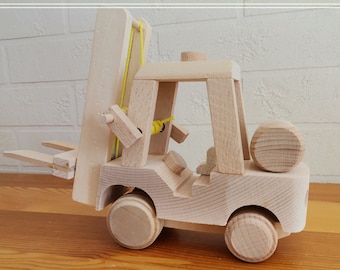 Wooden forklift, no paint toy, handmade vehicle made from natural wood, toys safe for toddlers, ecological toys, unpainted/unfinished toy
