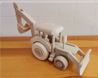 Large wooden vehicle, unvarnished and non-toxic toy, very big excavator/digger/bulldozer made from wood, ecological birthday gift for kids