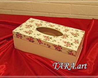 Decoupage Wooden Tissue Box Cover: Vintage Floral Roses