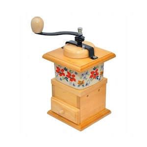Manual coffee grinder, Coffee bean mill made from wood and porcelain, Coffee grinder, Handmade wooden and ceramic grinder for coffee beans