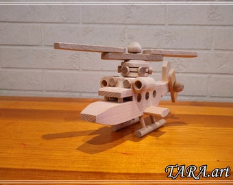 Wooden Helicopter Toy: Unfinished Wood, Paintable Eco Toy