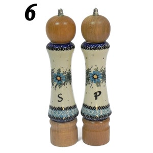 Wood and porcelain salt and pepper mill set, Set of salt and pepper grinder, 2 pieces of handmade wooden and ceramic grinder