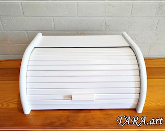 White bread box, wooden bread box, beech wood bread bin, handpainted bread box, large kitchen storage, big food container, housewarming gift