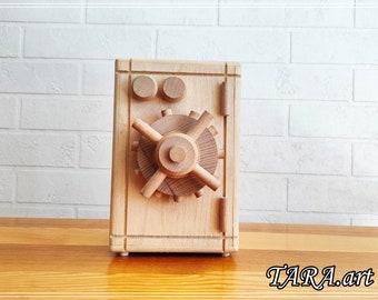 Caja de seguridad de madera hecha a mano: tesoros y dinero para niños