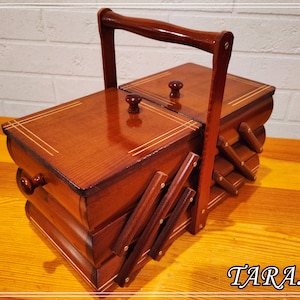 Sewing box, wooden handmade box, jewelry organizer, wooden storage for supplies, sewing box accordion, foldable box, stylish gift for woman