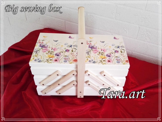 White Sewing Box With Lids Storage Made From Real Wood - White Storage Box With Wooden Lid White Sewing Box With Lids Storage Made From Real Wood - White Storage Box With Wooden Lid