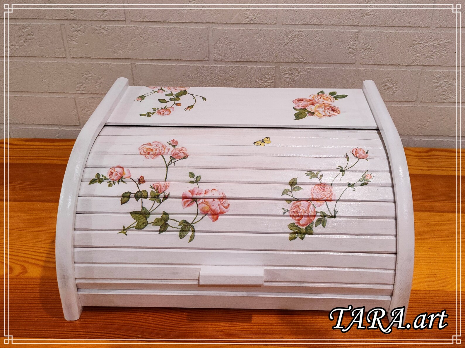 White Wooden Bread Box Decorated With Decoupage Wooden Bread Etsy