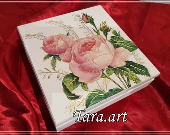 Decoupage jewelry box, wooden jewellery holder, jewelry storage, jewelry organizer, gift for girl, handmade jewellry box with roses