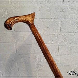 Classic wooden cane, Elegant walking stick from wood, Solid cane stick, Durable cane, Traditional brown cane, Handmade walking stick