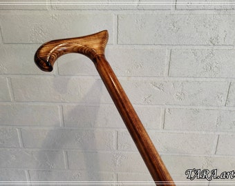 Classic wooden cane, Elegant walking stick from wood, Solid cane stick, Durable cane, Traditional brown cane, Handmade walking stick