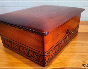 Handmade Wooden Jewelry Box: Brown Keepsake Storage with Key