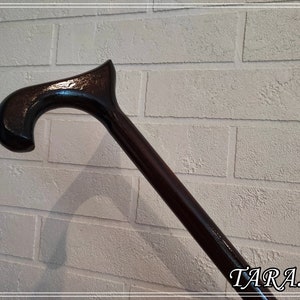 Minimalist walking cane with comfortable handle, Walking stick from wood, Durable cane stick, Dark brown handmade cane, Lightweight cane