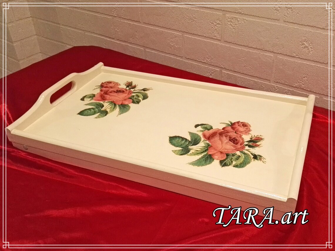 Tray Decoupage Tray Wooden Tray With Legs Coffee Table Etsy