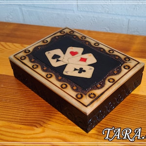 Boîte de cartes en bois, Rangement en bois pour 2 jeux de cartes à jouer, Boîte de cartes décoratives, Porte-cartes peint à la main, Boîte pour cartes de tarot de poker