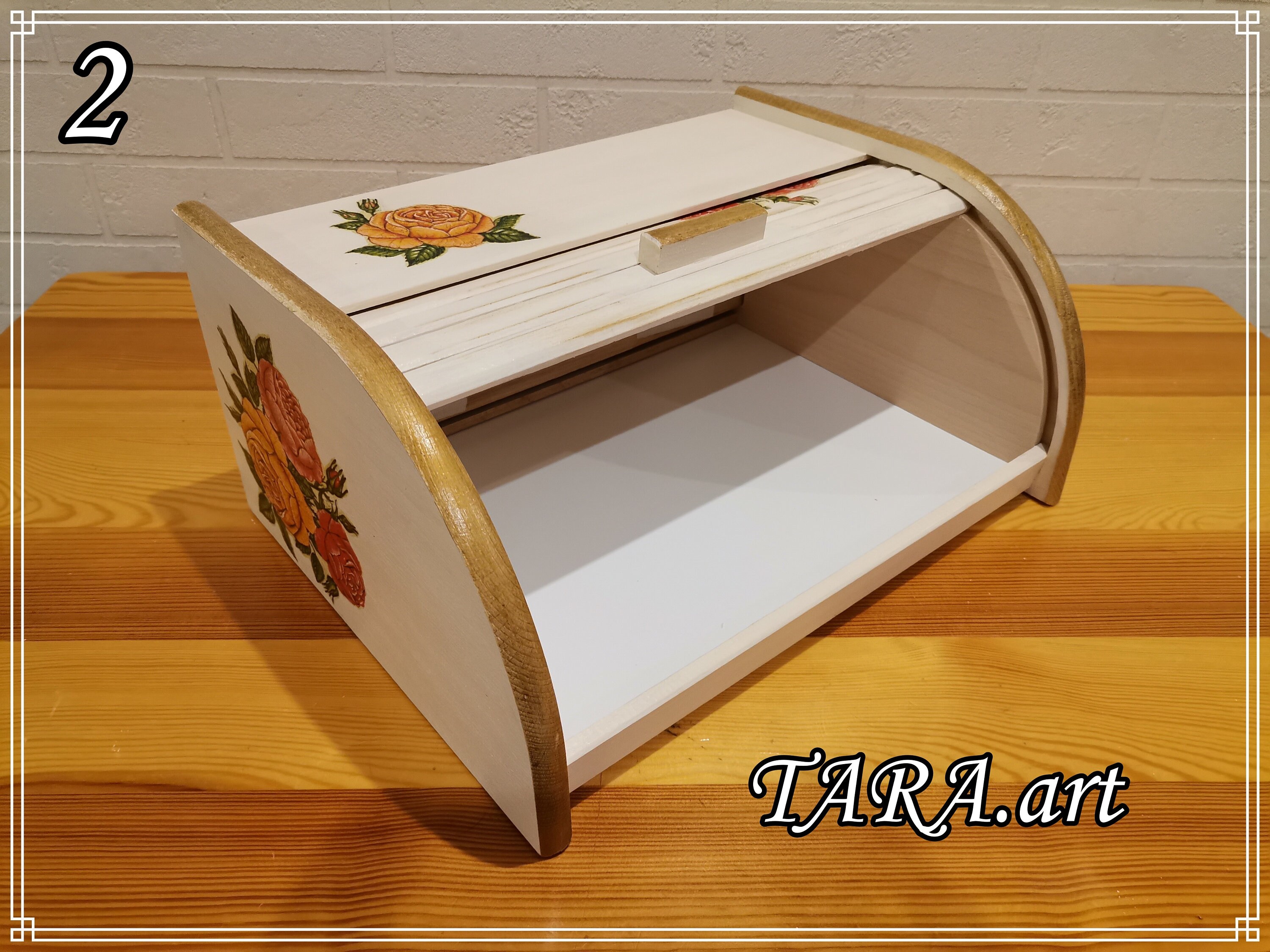 Vintage Bread Box From Wood, Retro Bread Bin, Decorative Storage Box With  Flowers, White Kitchen Decoration With Antique Gold, Rose Pattern 
