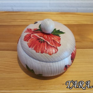 Sugar bowls, wooden sugar bowl, decoupage sugar bowl, sugar bowl with lid, sugar box, sugar basin, kitchen decor, flowers, red poppies
