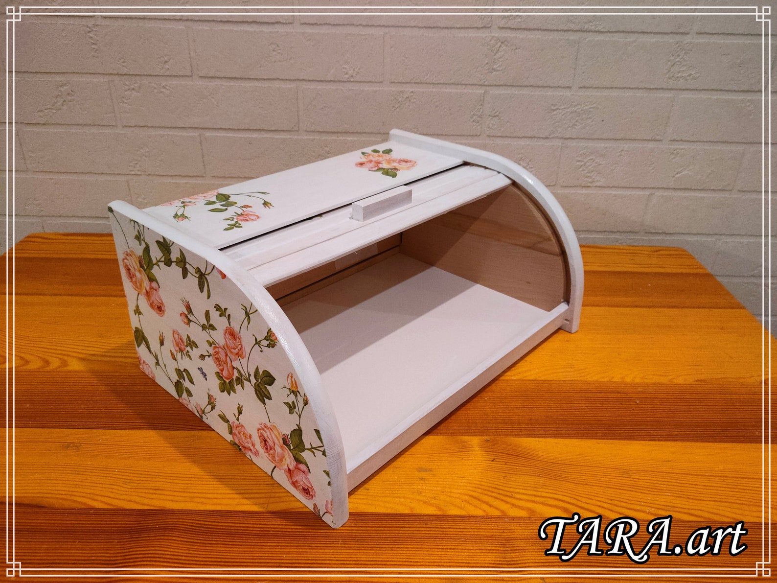 White Wooden Bread Box Decorated With Decoupage Wooden Bread Etsy