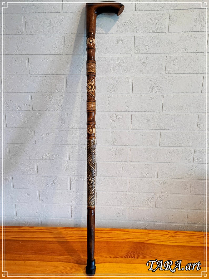 Handcarved Walking Cane Stick From Wood, Wooden Walking Stick, Elegant ...