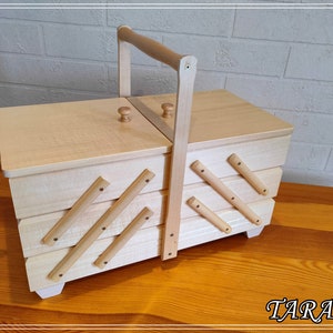 Wooden sewing box, very big storage box, sewing box accordion, jewelry box, plain, unpainted, unfinished, needle storage, natural organizer