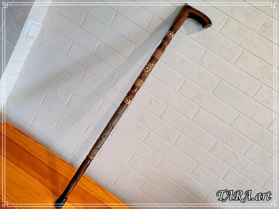 Handcarved Walking Cane Stick From Wood, Wooden Walking Stick, Elegant ...