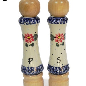 Set of salt and pepper mill made from wood and porcelain, Set of salt and pepper grinder, 2 pieces of handmade wooden and ceramic grinders image 3