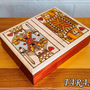 Étui en bois pour boîte de cartes à jouer, Porte-cartes fait à la main pour deux jeux de cartes de tarot de poker, Boîte de cartes en bois fabriquées à la main, Cadeau pour mari