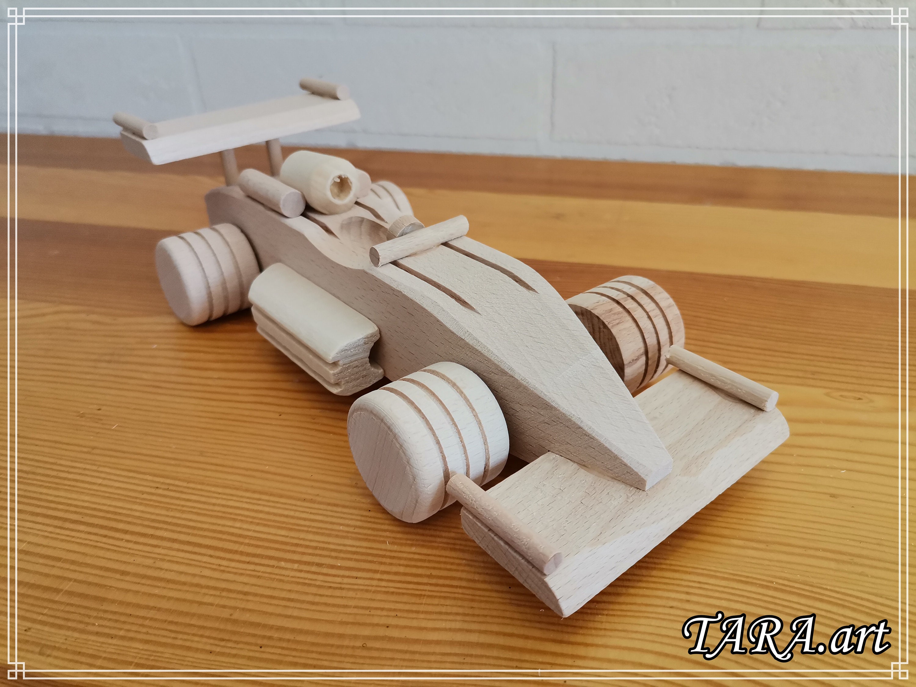 Wooden race car, handmade motorcar, big racer made of  natural wood, vehicle ready to paint, eco toys for kid, Montessori toy, non-toxic toy